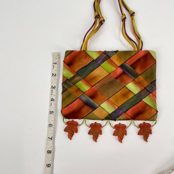 Courtney Taylor Satin Woven Acrylic Leaf Fall Art to Wear Mini Purse Satchel - Picture 6 of 8
